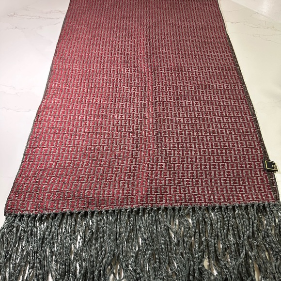 Fendi Red and Gray Patterned Scarf